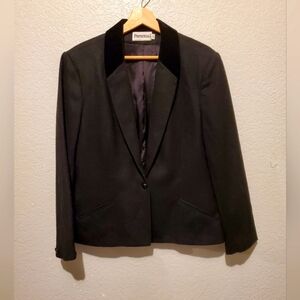 Vintage Wool Black Blazer Jacket With Velvet Trim Collar Size 16